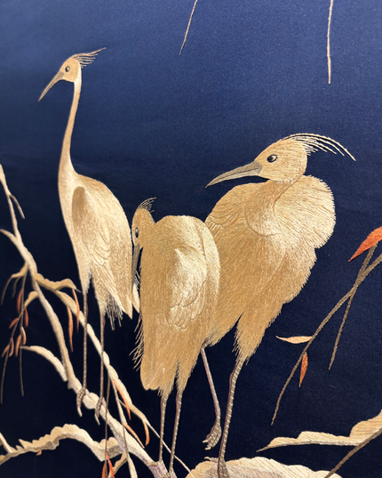 Japanese -Byobu- folding screen with silk needle point 