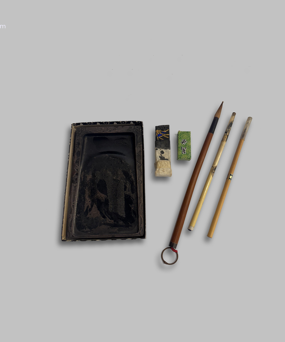 Antique red lacquer artist box with supplies