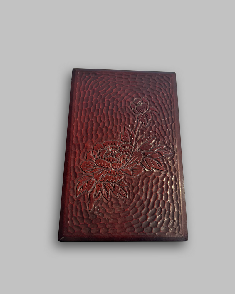 Antique red lacquer artist box with supplies
