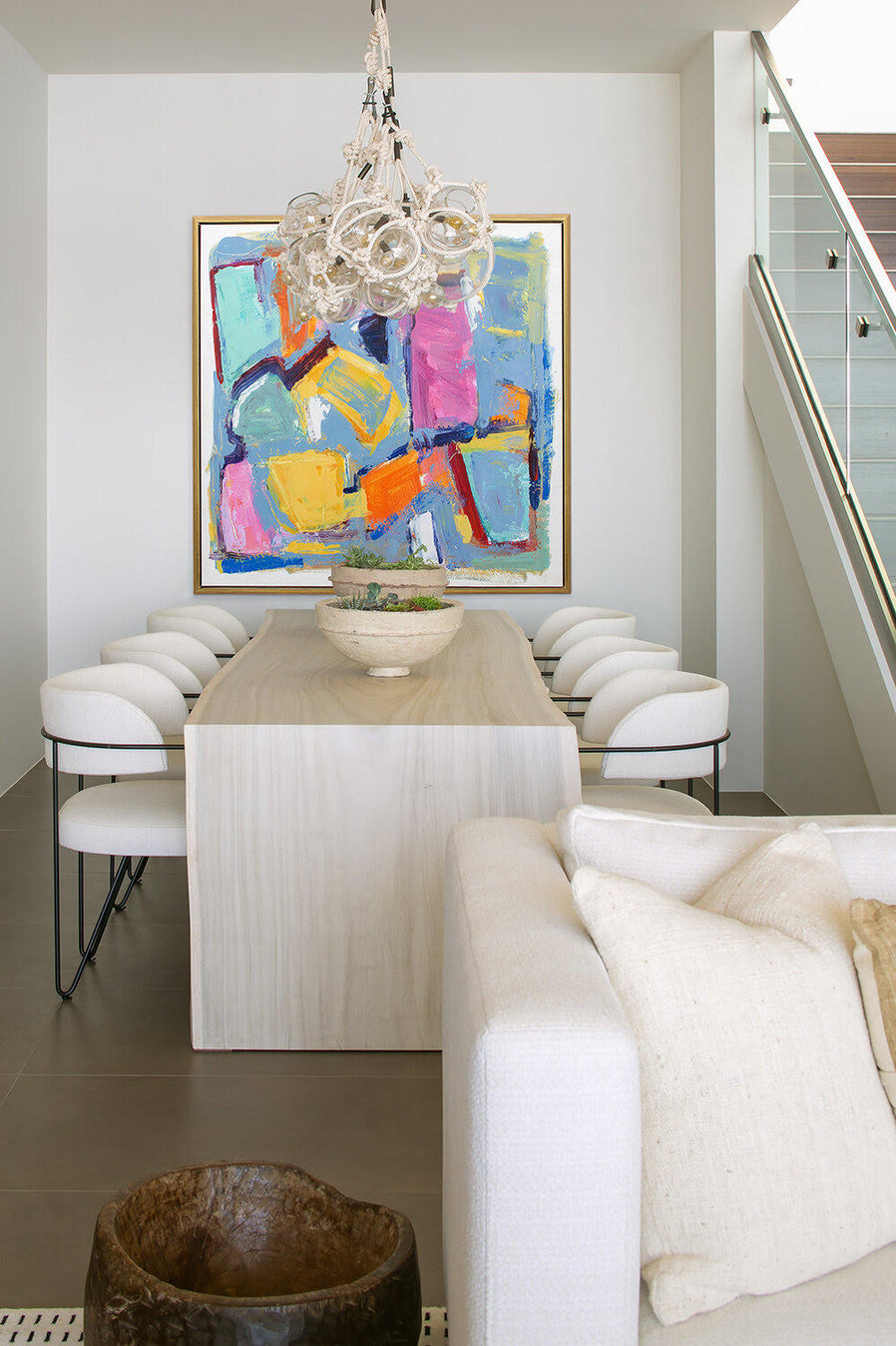 Waterfall acacia dining table with bleached and white washed finish