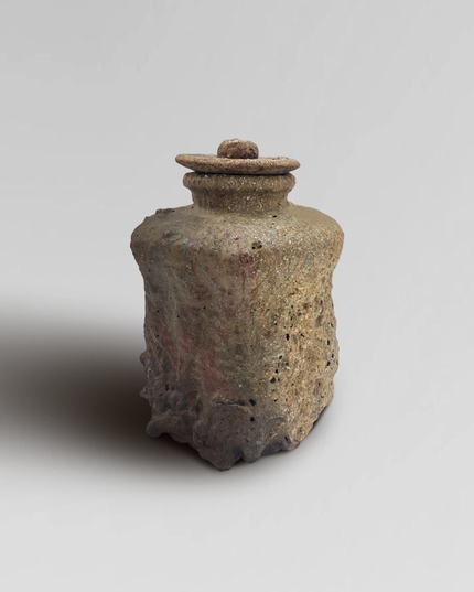 Japanese  Wabi-Sabi Glazed Ceramic Jar with Lid from Shigaraki 