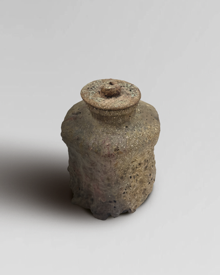Japanese  Wabi-Sabi Glazed Ceramic Jar with Lid from Shigaraki 