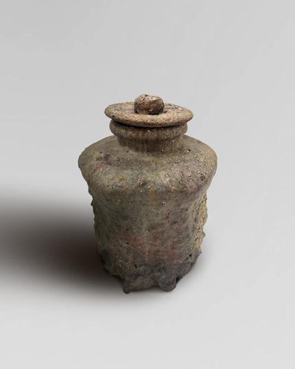 Japanese  Wabi-Sabi Glazed Ceramic Jar with Lid from Shigaraki 