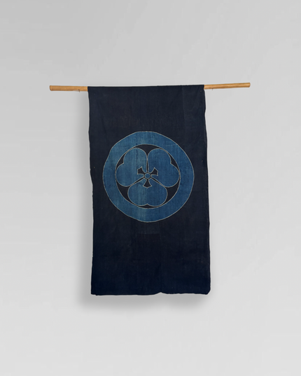 Vintage Japanese Indigo-dyed cotton fabric with family crest