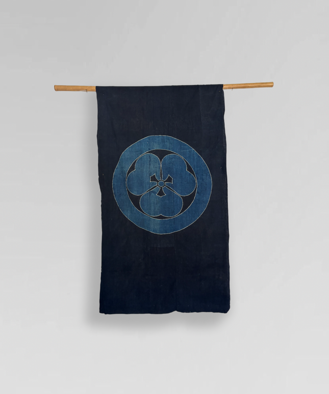 Vintage Japanese Indigo-dyed cotton fabric with family crest