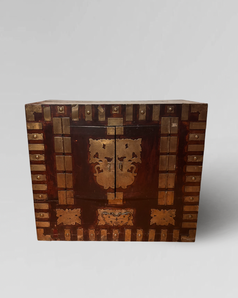 Antique Korean chest with ornate brass hardware