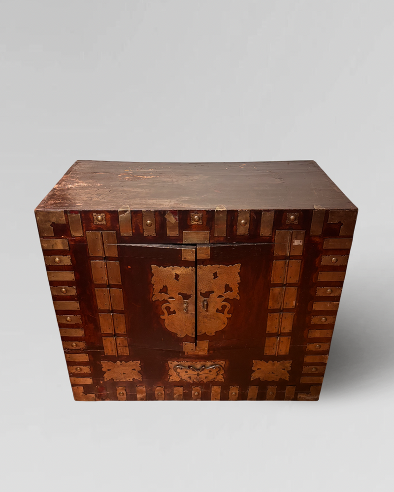 Antique Korean chest with ornate brass hardware
