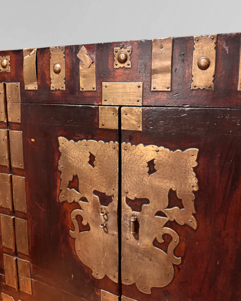 Antique Korean chest with ornate brass hardware