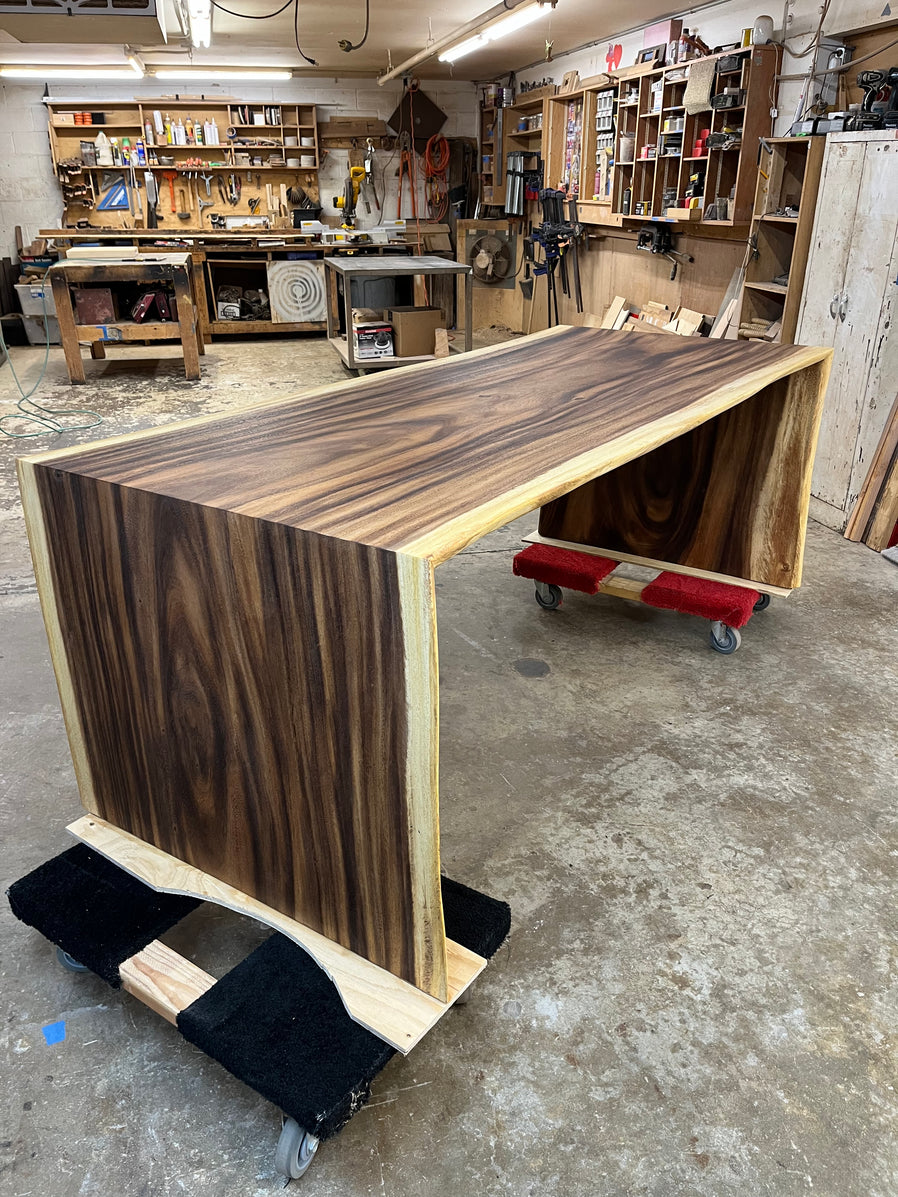 Live edge Acacia wood double waterfall table