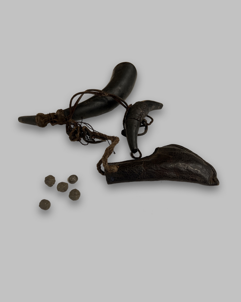 Antique bullet pouch and priming flask