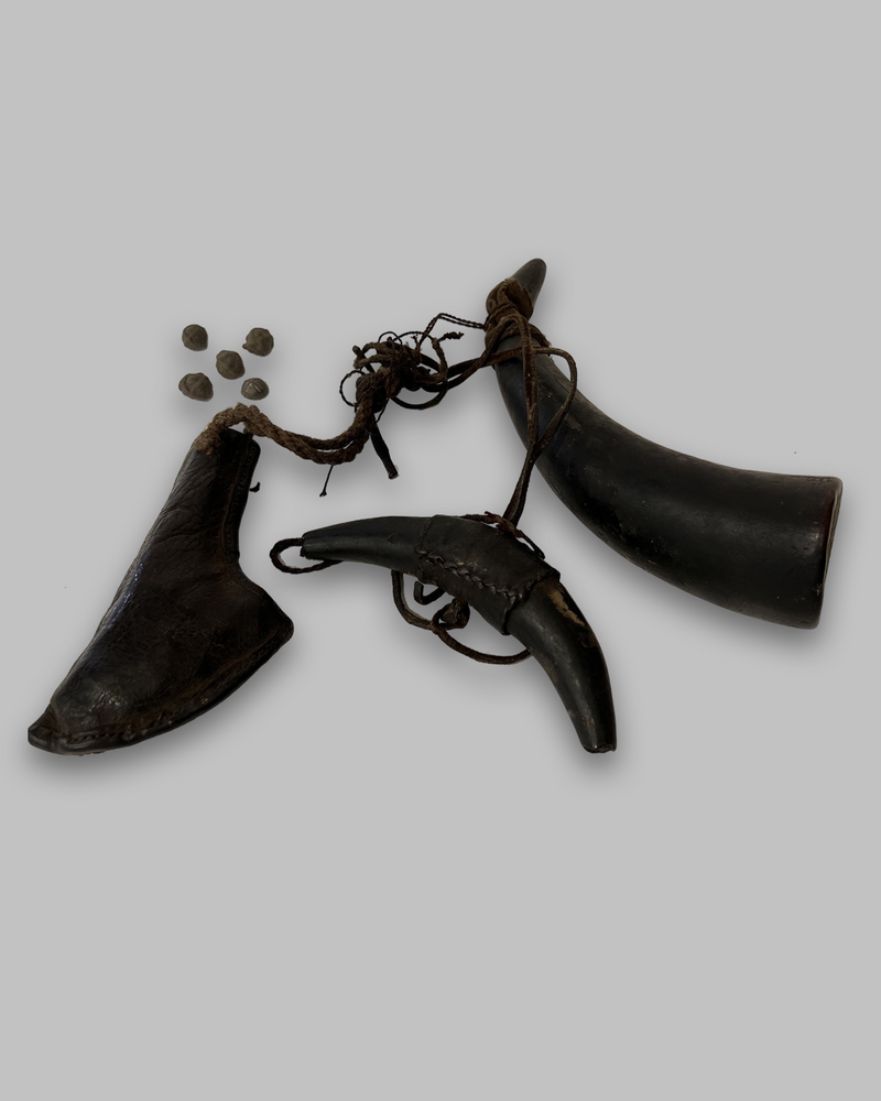 Antique bullet pouch and priming flask