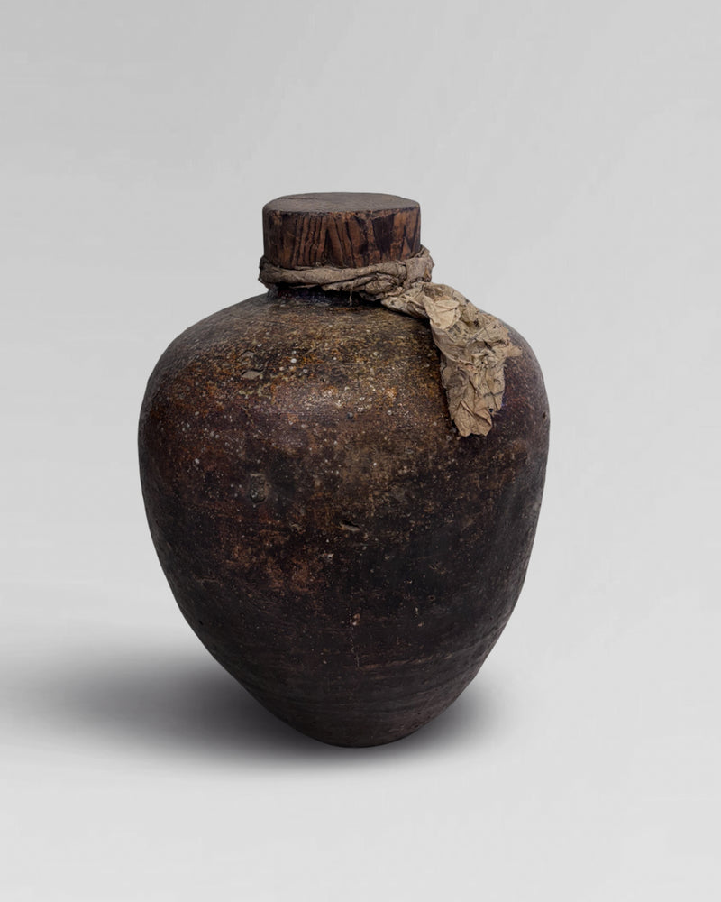 Very old, 18th century, possibly earlier, Shigaraki Tsubo with wooden stopper.