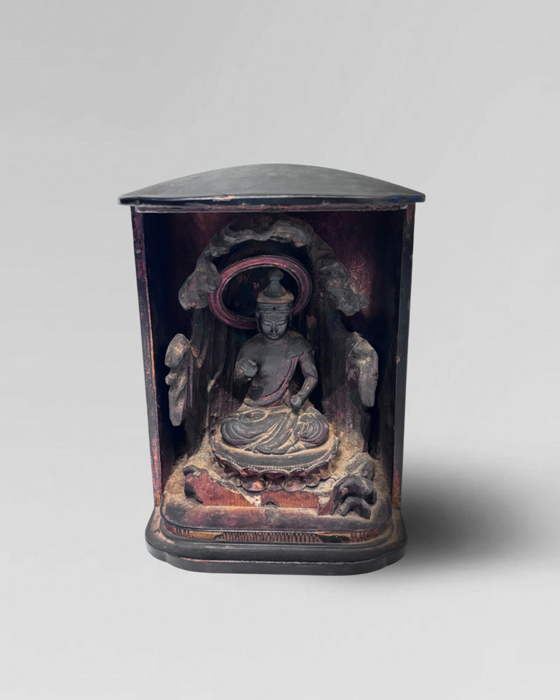 Carved wooden and laquer shrine