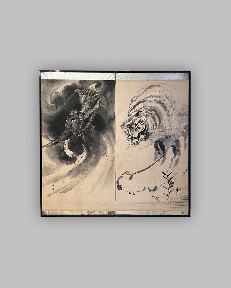 Dragon painting - Two panel Japanese Byobu