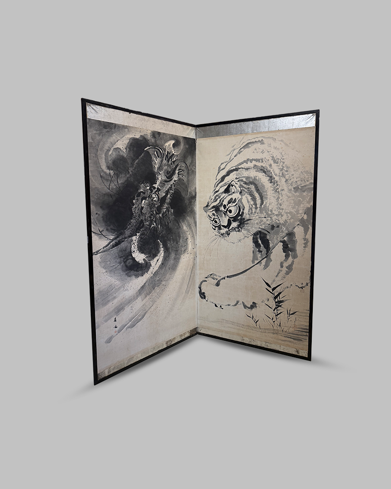 Dragon painting - Two panel Japanese Byobu