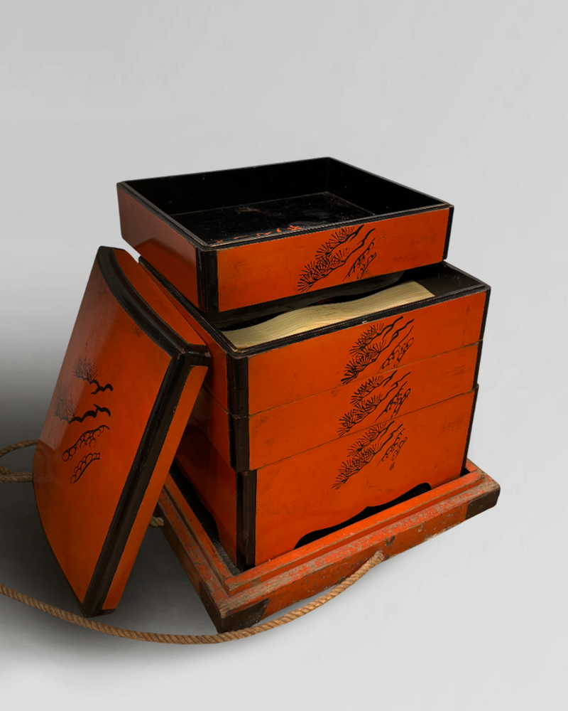 Antique Japanese lacquered stacking box