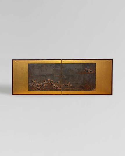 Japanese -Byobu- folding screen with gold leaf and original wooden box