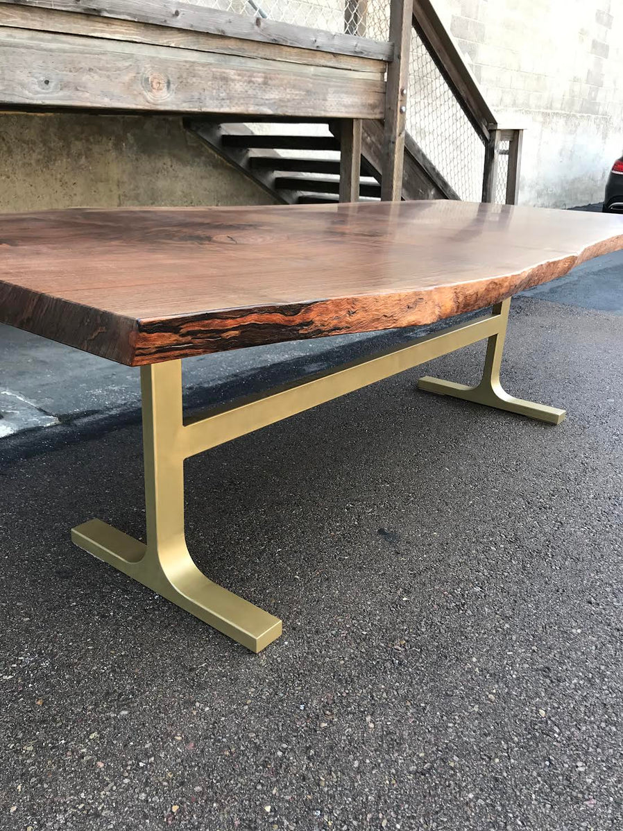 Hand built steel T base with trestle - powder coated in gold