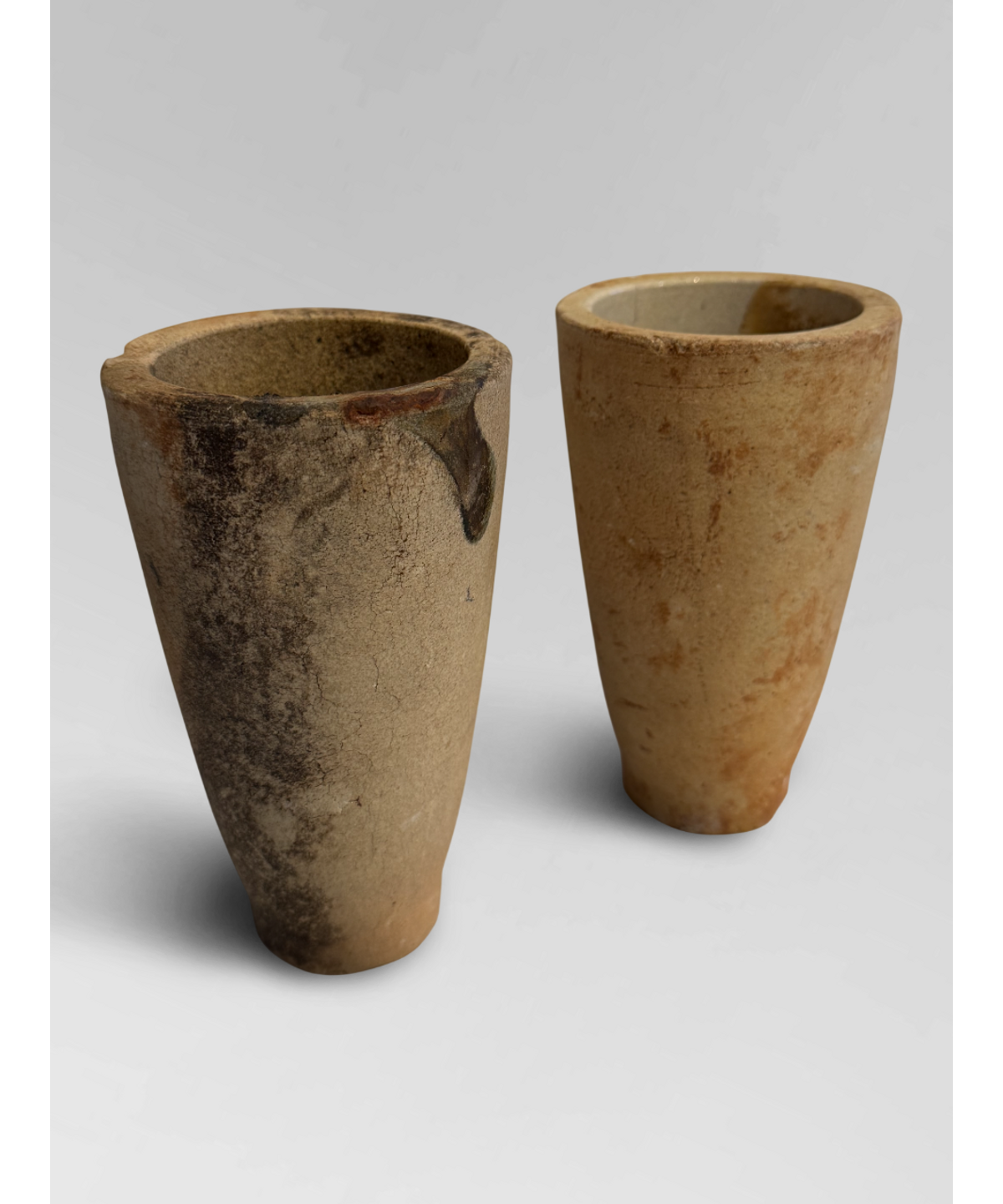 Pair of clay crucibles