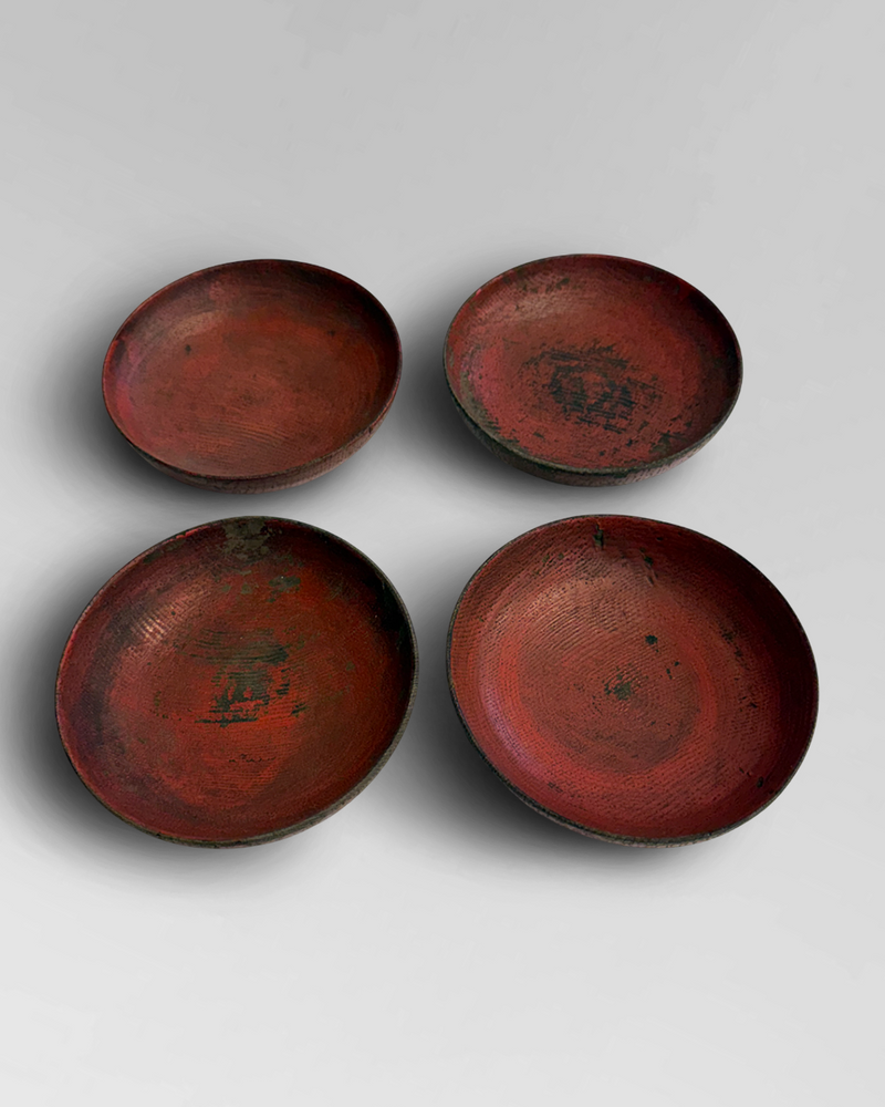 4 wabi sabi red lacquer bowls