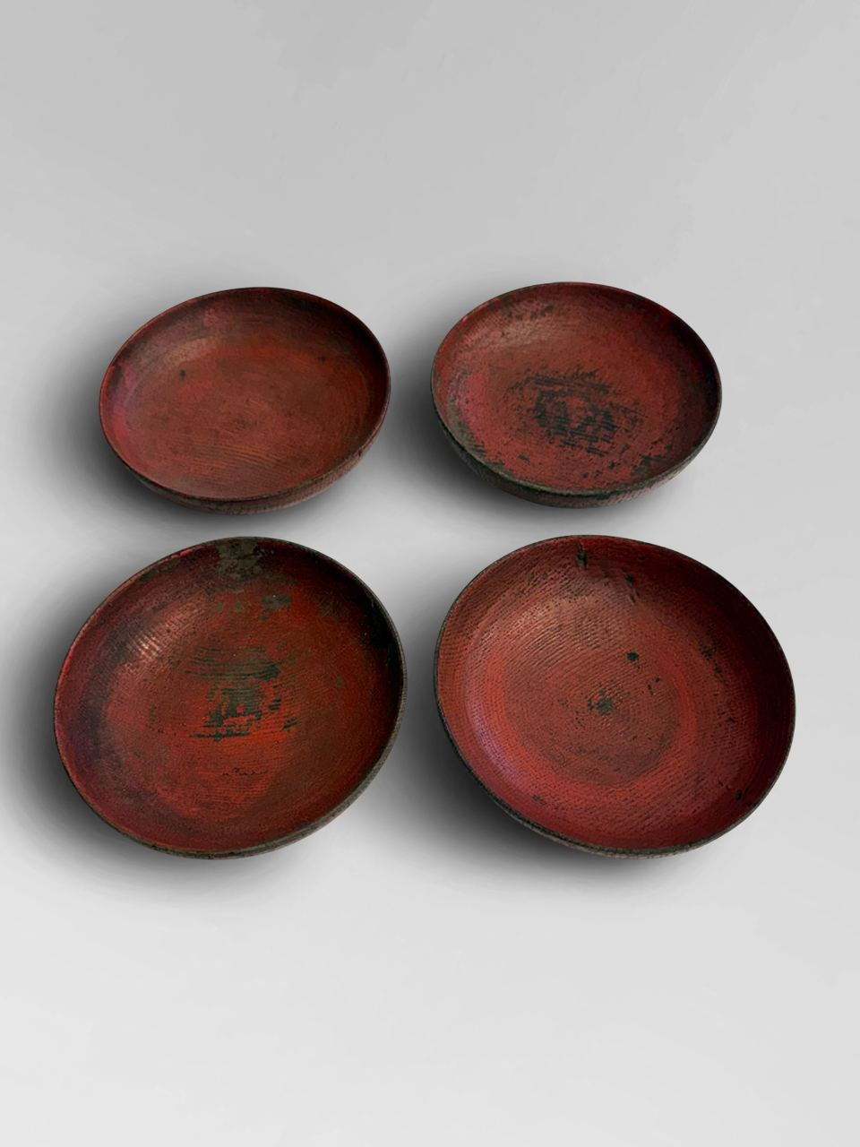 4 wabi sabi red lacquer bowls