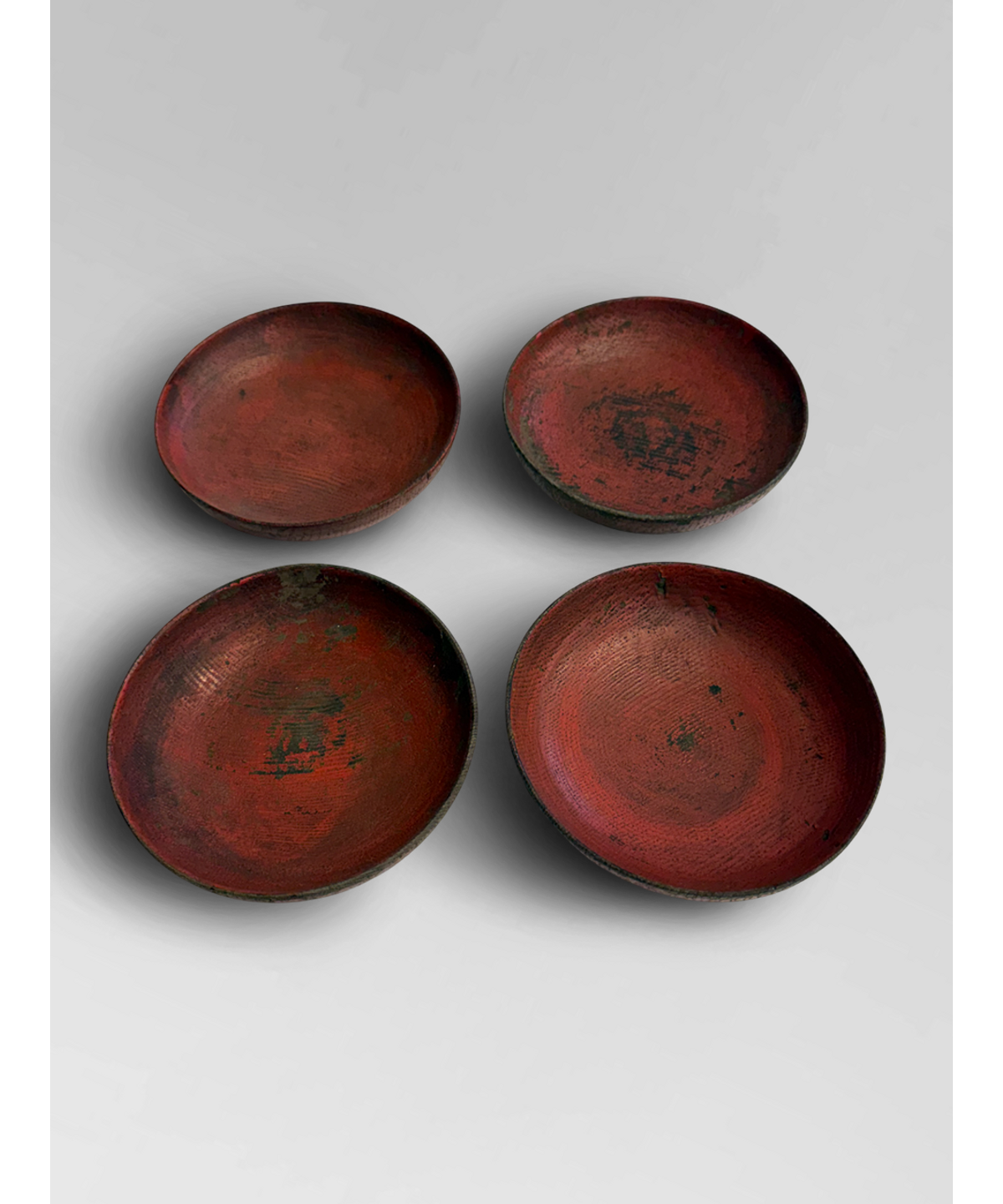 4 wabi sabi red lacquer bowls