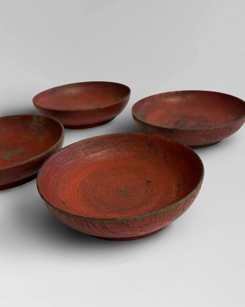 4 wabi sabi red lacquer bowls