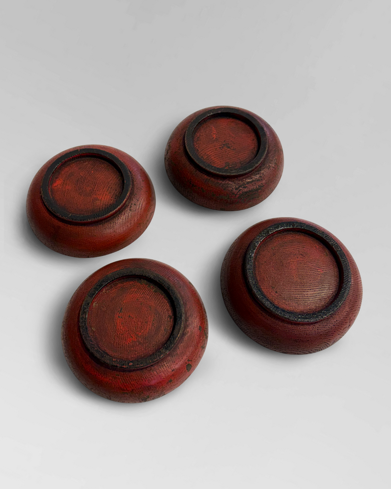 4 wabi sabi red lacquer bowls