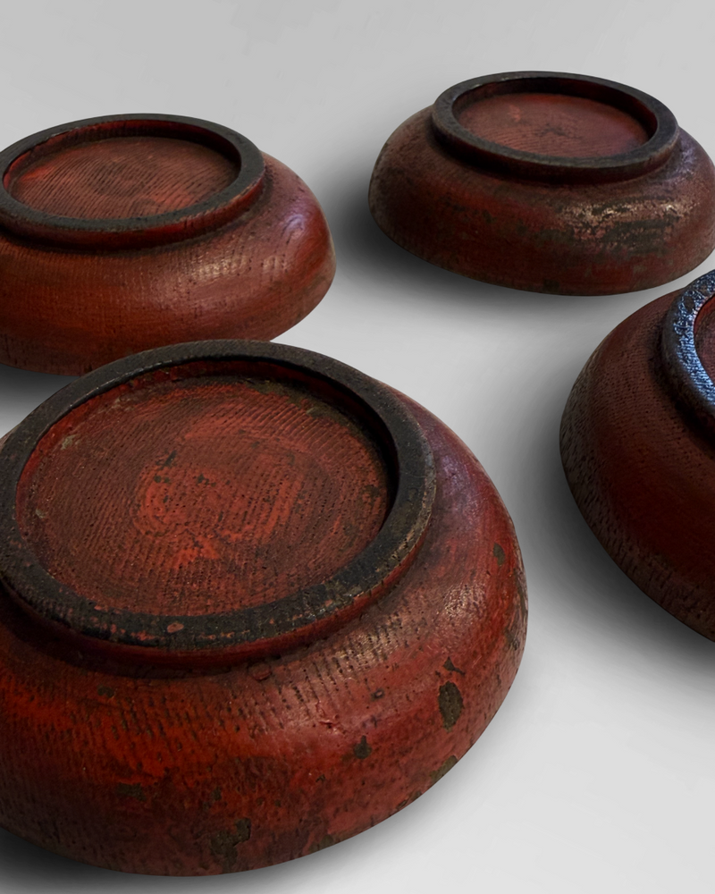 4 wabi sabi red lacquer bowls