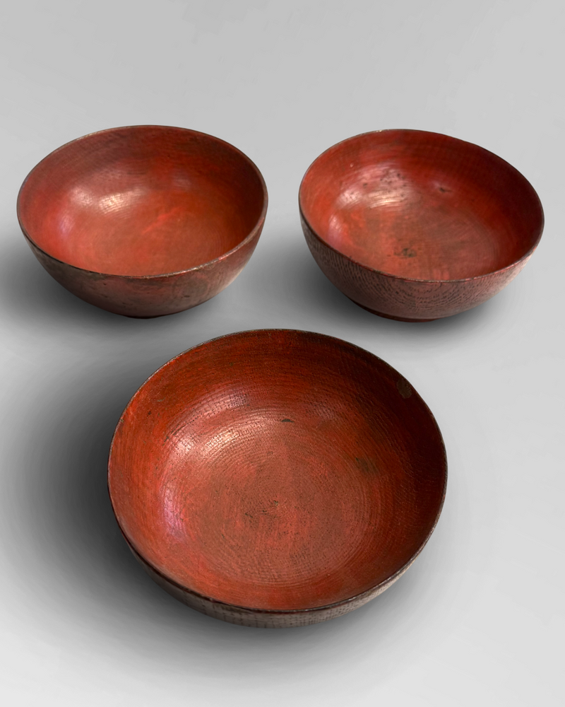 3 wabi sabi red lacquer bowls