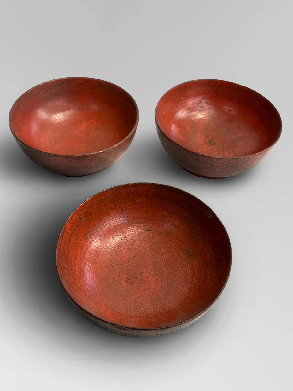 3 wabi sabi red lacquer bowls