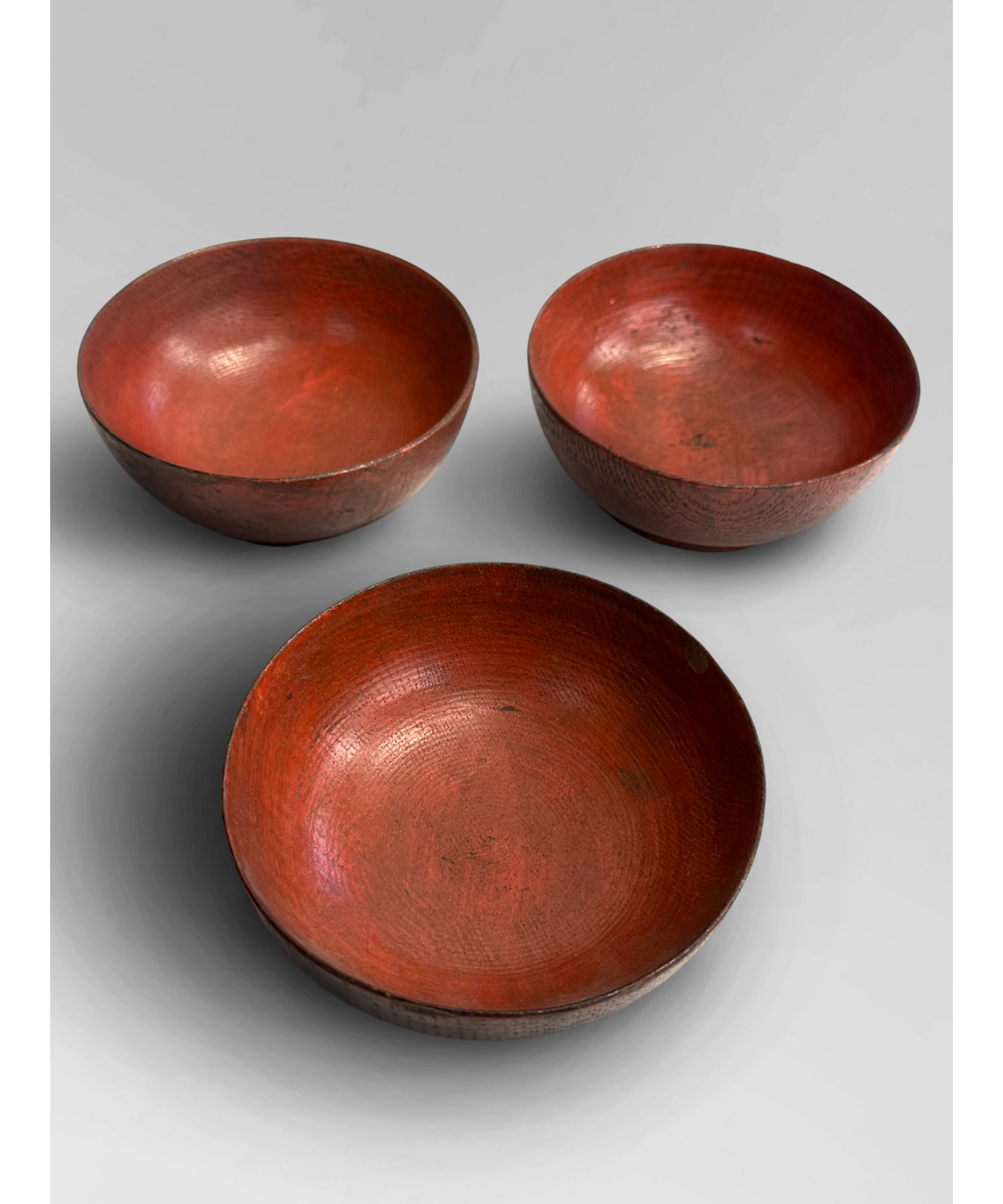 3 wabi sabi red lacquer bowls