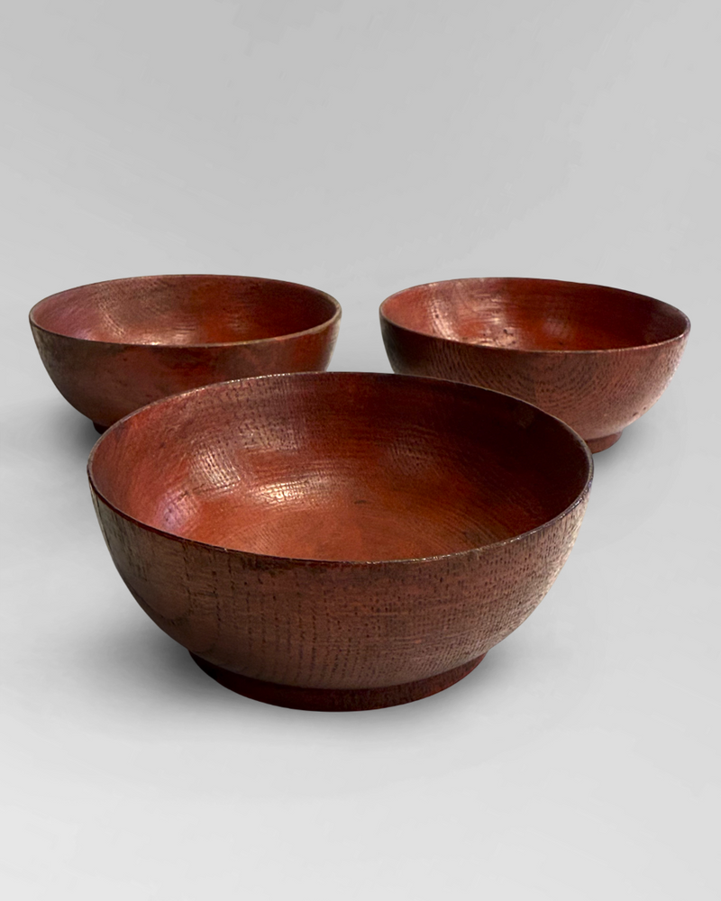 3 wabi sabi red lacquer bowls