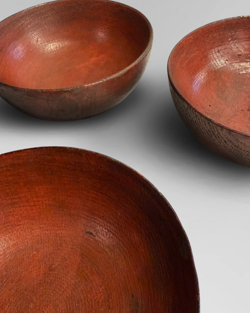 3 wabi sabi red lacquer bowls