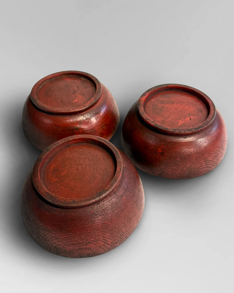 3 wabi sabi red lacquer bowls