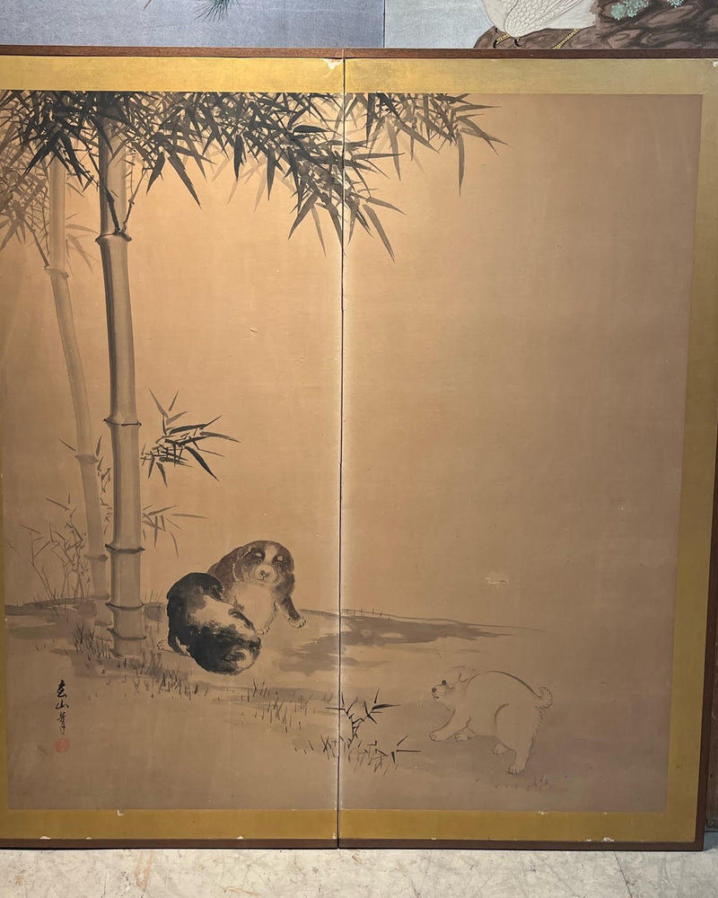 Two-Panel Dog Byobu