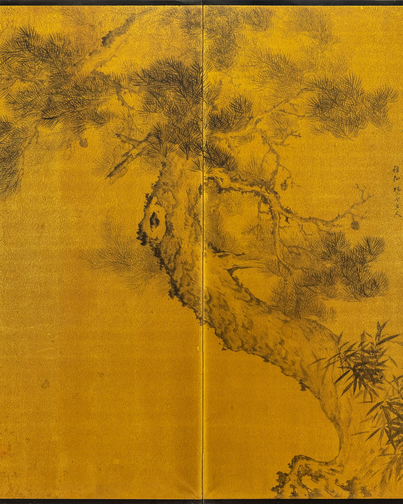 Two-Panel Gold Pine Tree Byobu