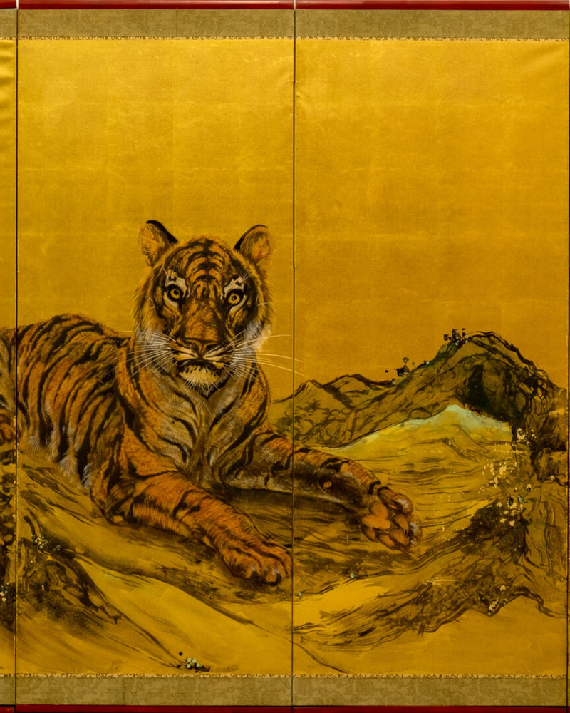 Six-Panel Gold Two Tiger Byobu