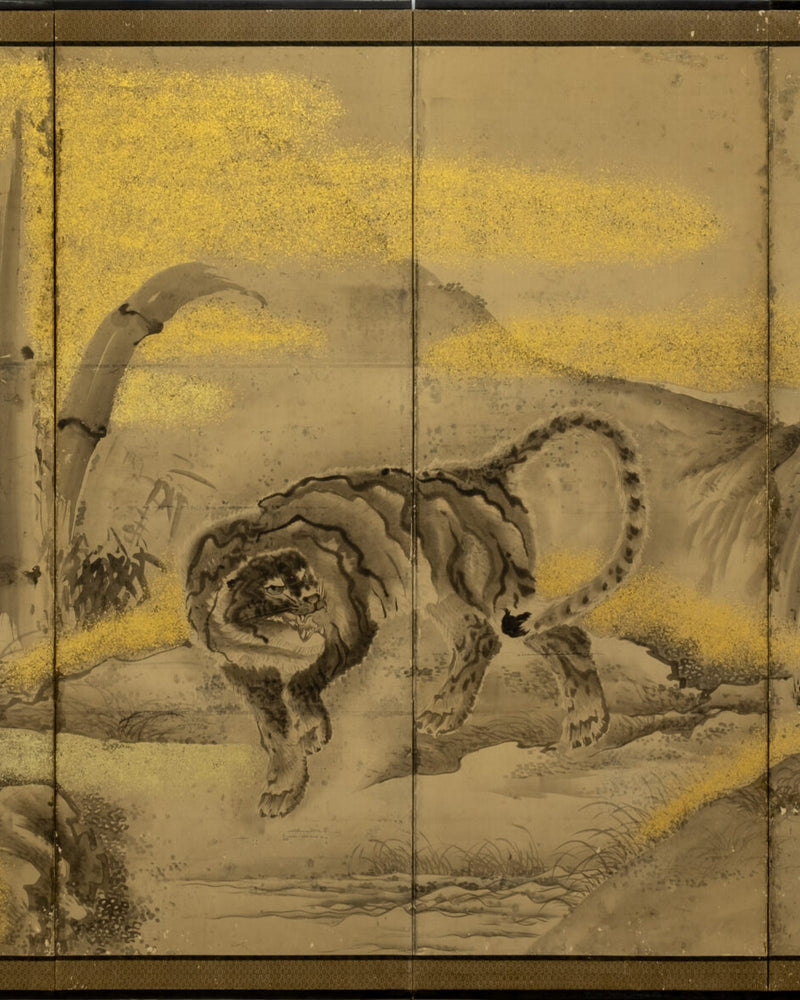 Six-Panel Tiger and Leopard Byobu