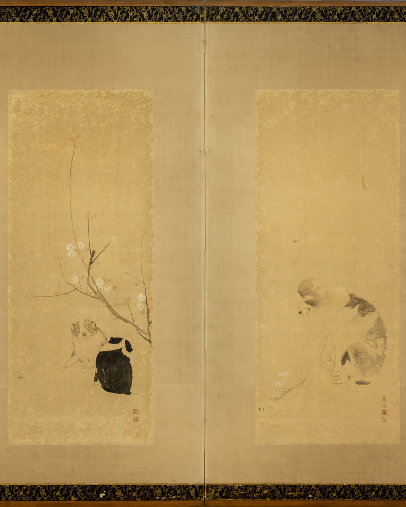 Two-Panel Dogs, Maruyama Okyo Byobu