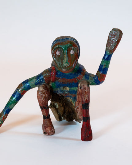 Hand Carved and Painted Folk Art Monkey