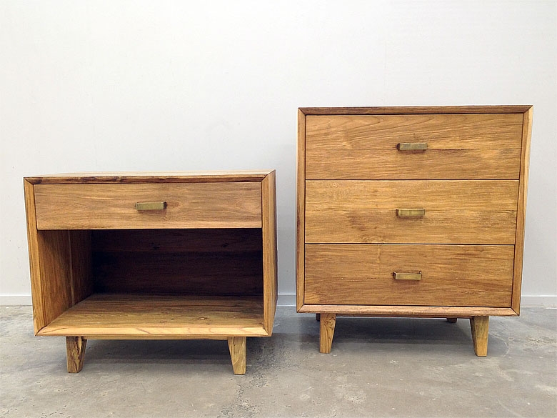 Reclaimed wood nightstand and dresser made from recycled teak