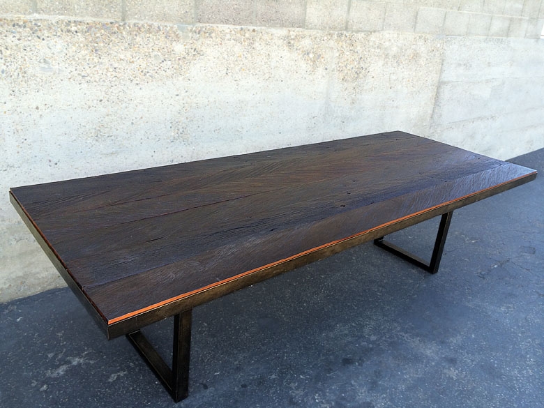 Reclaimed Wood dining table ironwood beams and steel frame