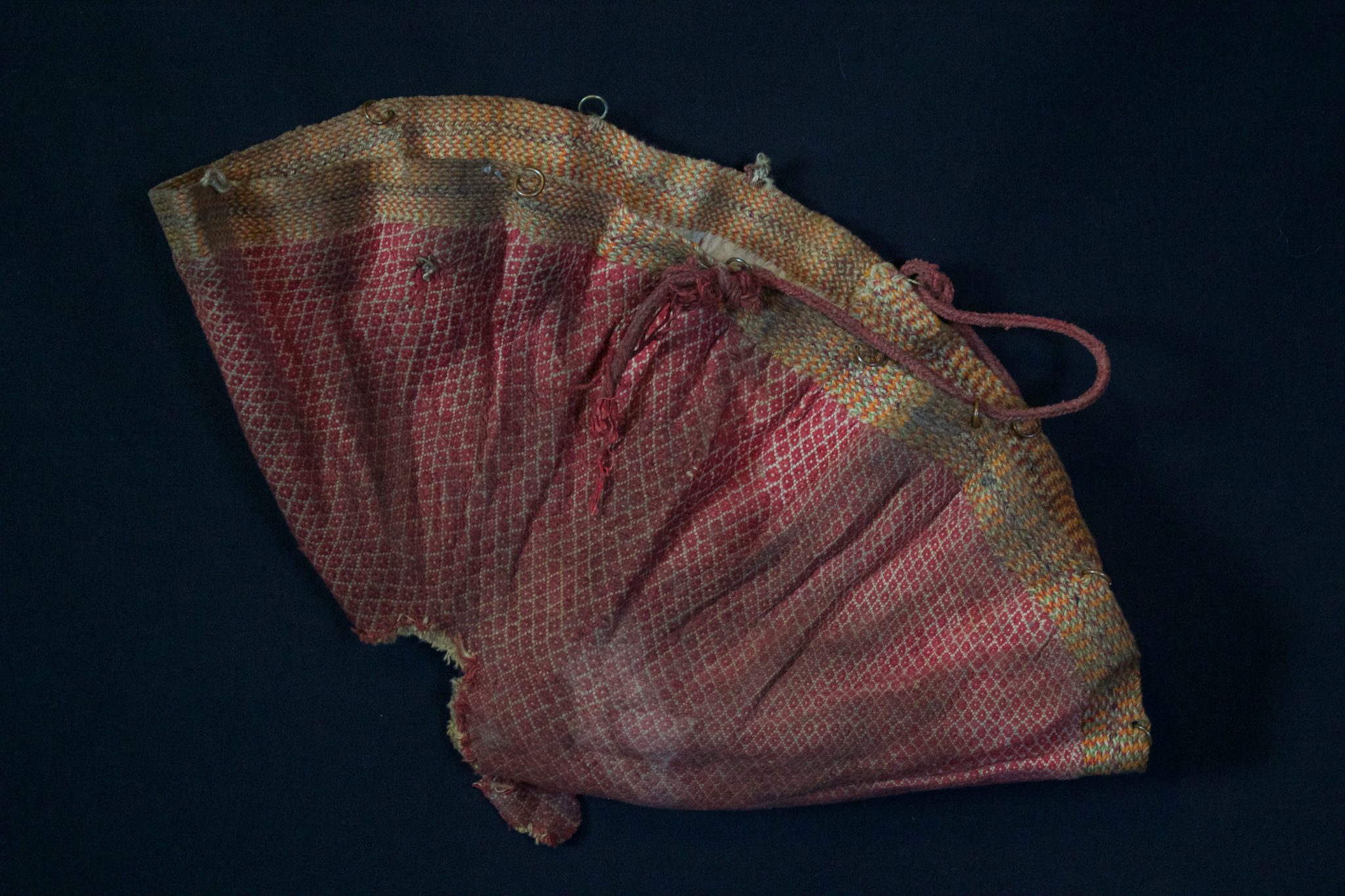 Shaman Bag, Vietnam, Yao people, Late 19th to early mid c, Cotton and silk The shaman use this to keep and carry magic ritual items. 8” x 15” x ½”
