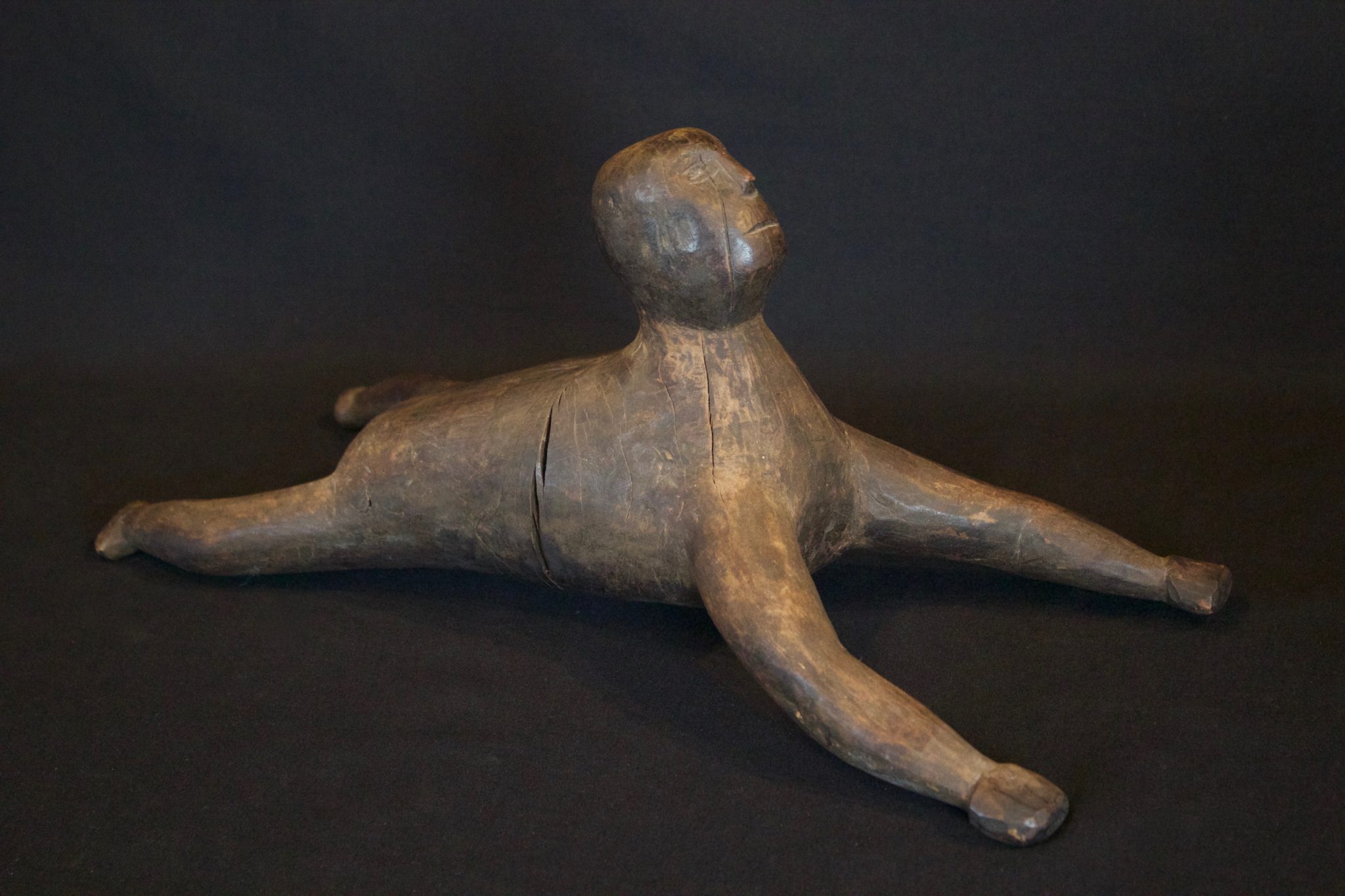 Hunting Spirit Guide, West Sumba Island, Lesser Sunda Islands, Indonesia, Kodi village. Early to mid 20th c. Wood, patinated with use and age. Spirit guide figure to pray to before hunting or fishing. 7” x 6 ½” x 16”, $325.