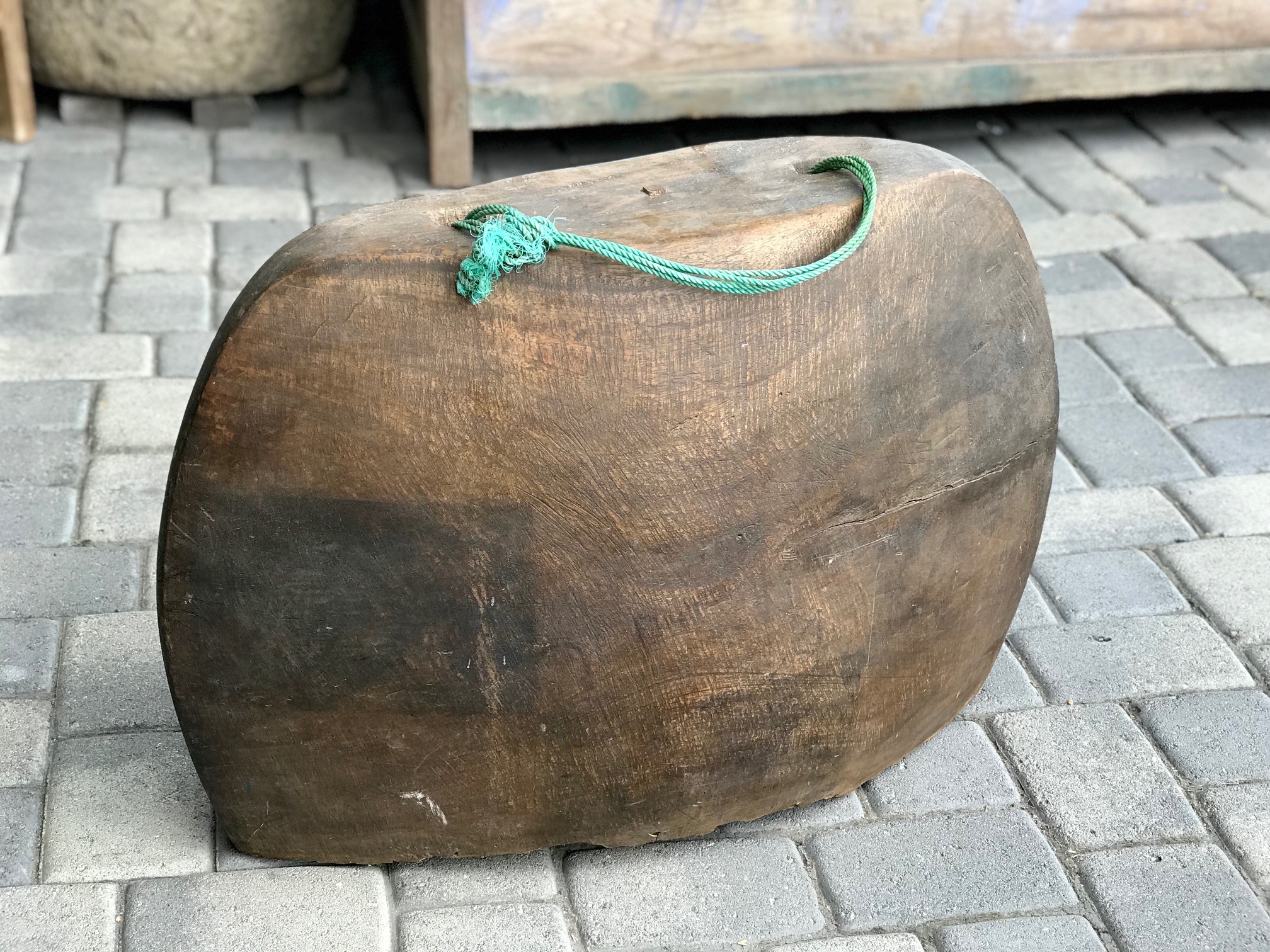 Musical Instrument, hand carved, single piece, teak bell, Indonesia, Early 20th c, vintage, clapper missing, 22" x 33" x 12", $425., thedavidalancollection.com , solana beach, ca