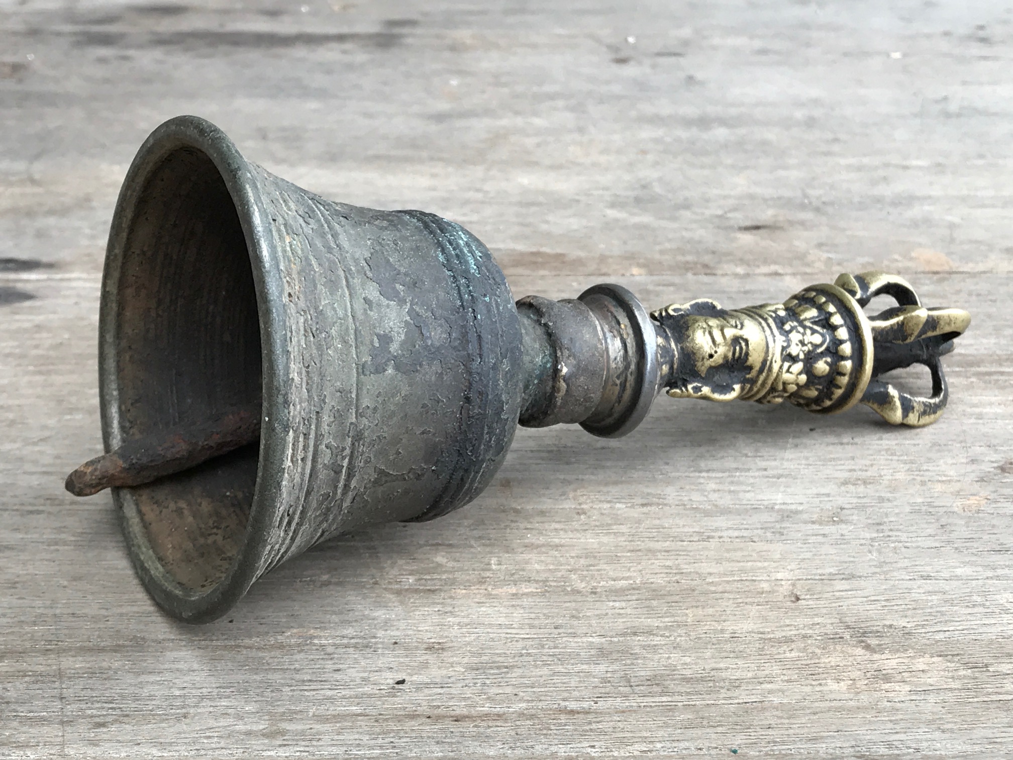 detail clapper view - Musical Instrument, temple bell , Nepal, 150 years old, bronze, 7 1/4" x 3 1/4", $1300. thedavidalancollection.com , solana beach, ca