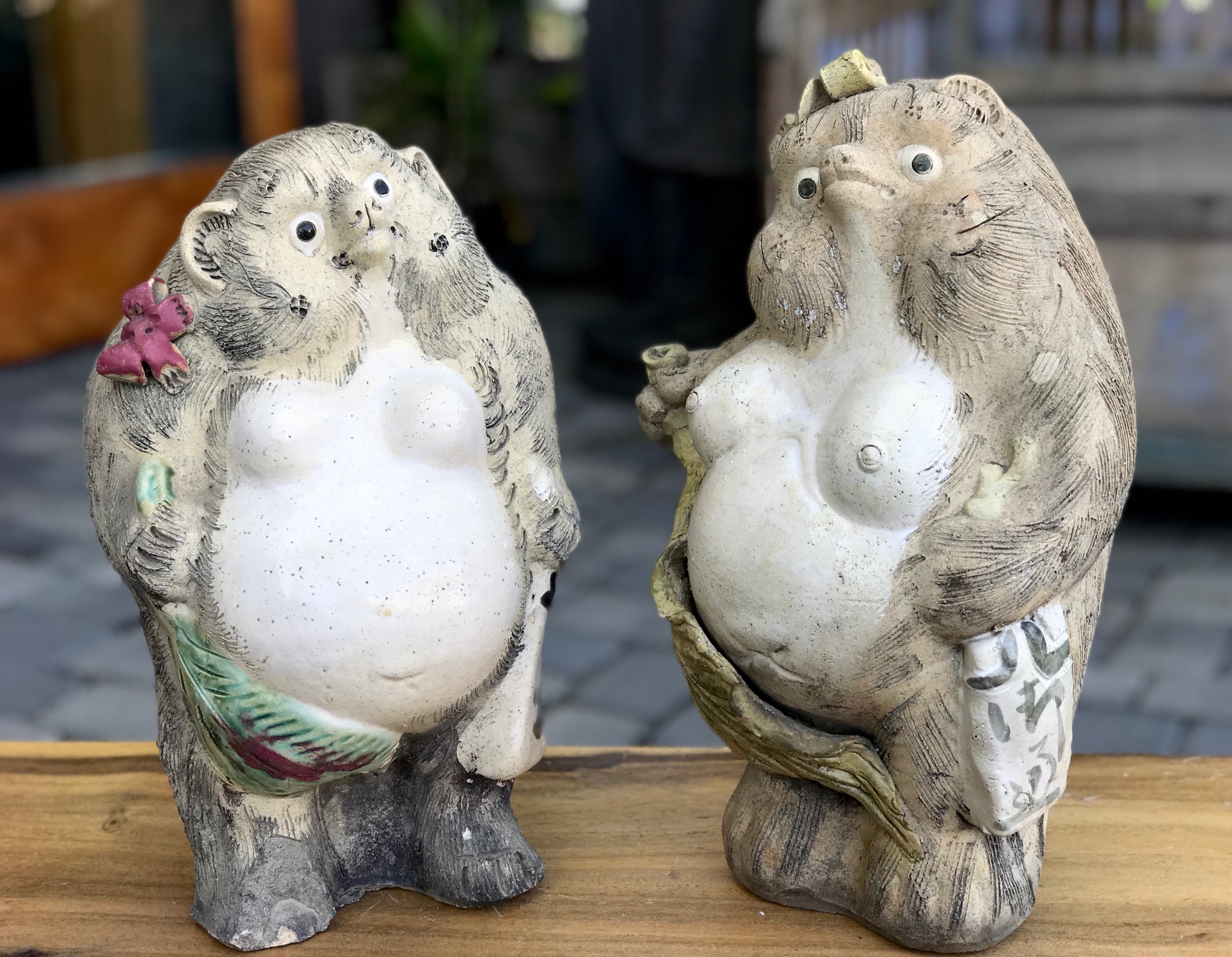 Japanese Tanuki statues, Shigaraki Ceramics, Japan, mid 20th 