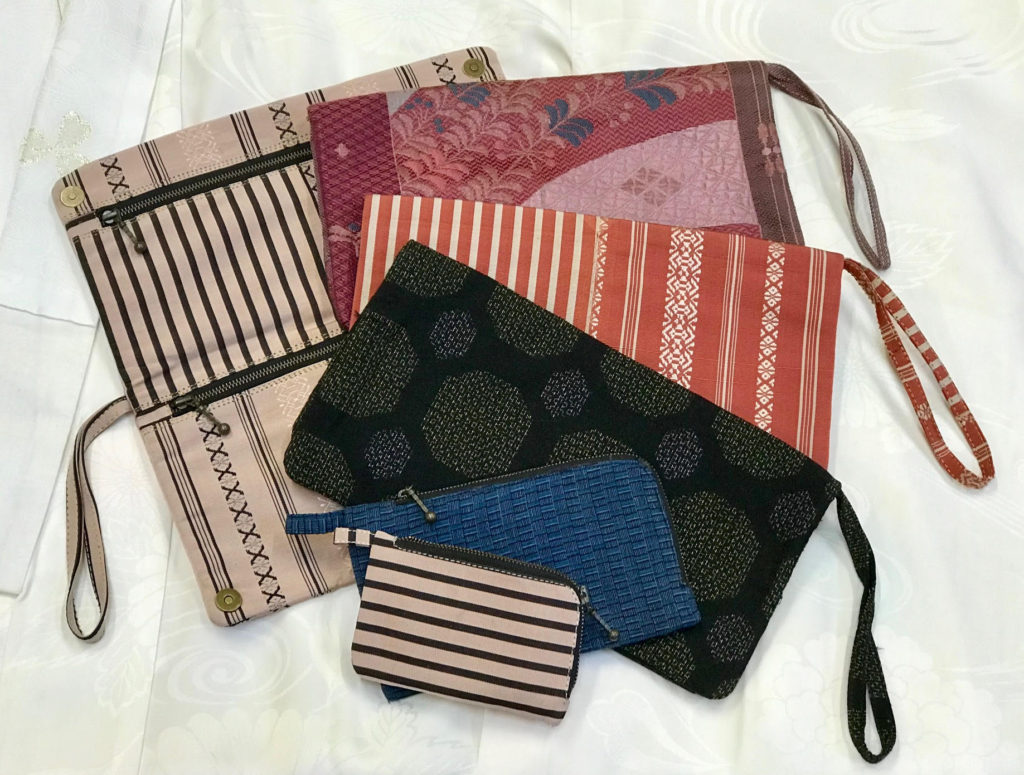 Japanese Vintage Kimono fabrics into purses, computer case, travel bags