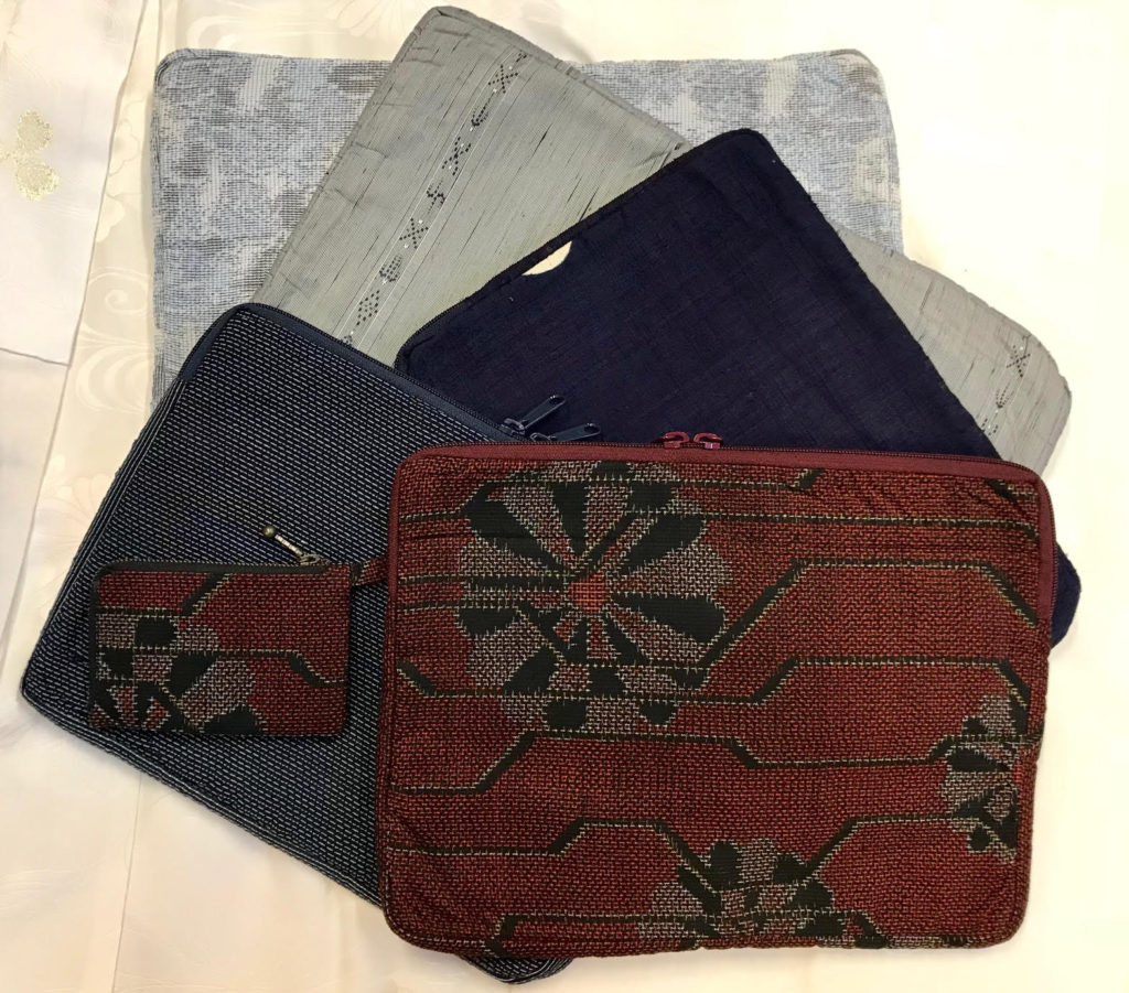 Japanese Vintage Kimono fabrics into purses, computer case, travel